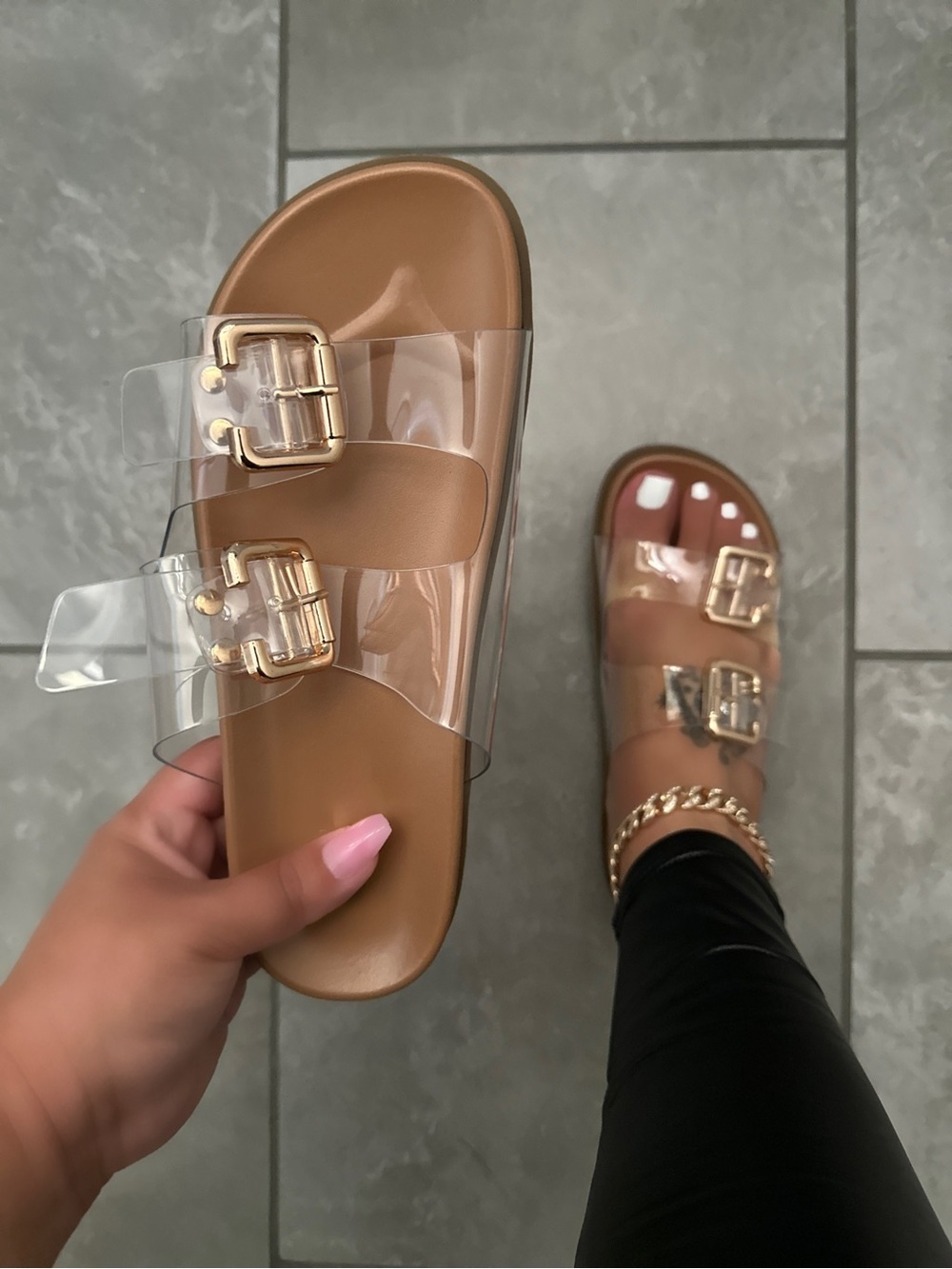 New! Clear soft PVC adjustable Double Buckle Platform Sandals | Casual Slides - Picture 2 of 6